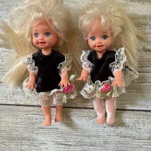 2 Vintage Mattel Barbie Heart Family Kelly BabyToddler Sister Girl 5" Doll Blond